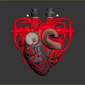 Red Mechanical Heart Shaped Doll With Intricate Internal Metal Components And Creative Design