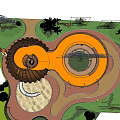 Fun Kids Play Area With Wooden Spherical Structure Slide Sandpit And Jacaranda Trees