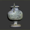 Ornate Furniture Vase With Double Snake Handles Colorful Painted Scenes And Decorative Base