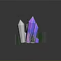 Colorful Pink Blue Gradient Crystals in 3D Rendered Scene With Green Grass