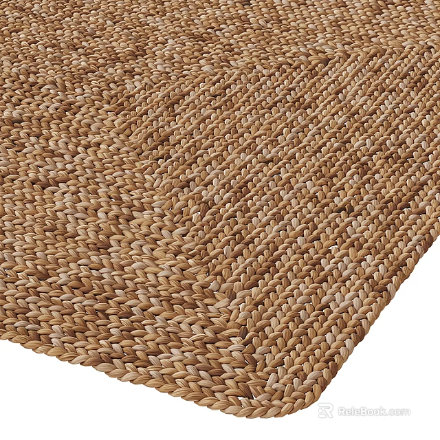 Natural Brown Square Rug Featuring Woven Texture And Organic Fibers 3d model 