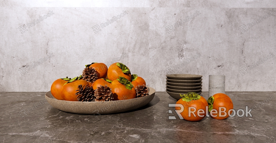 Modern Persimmon Fruit Vegetable Persimmon Fruit Plate Persimmon Decorative Plate model