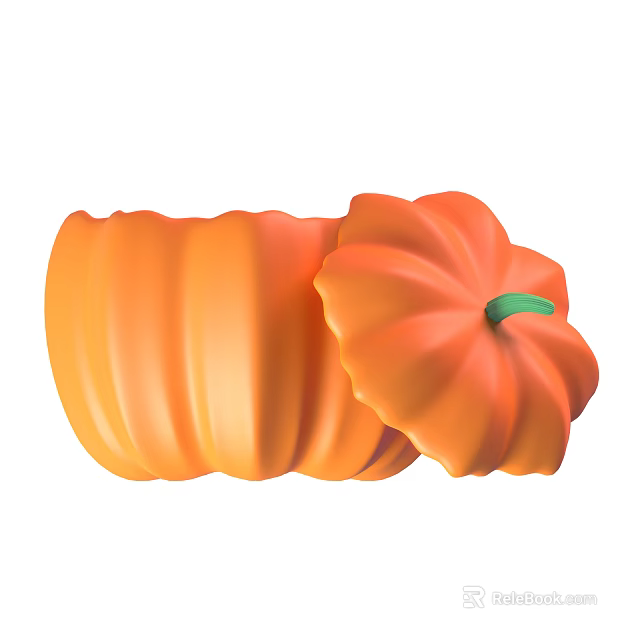 Orange Textured Decorative Pumpkin With Removable Lid Green Stem And Round Shape 3d model 