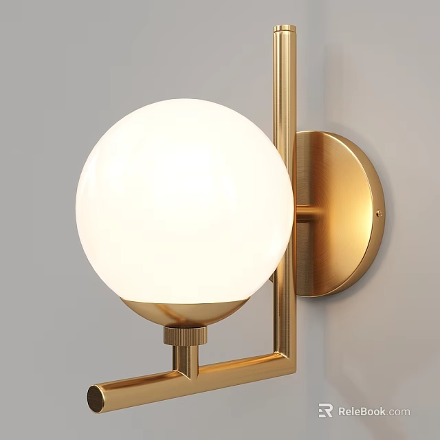 Modern Gold Wall Lamp with White Spherical Shade and Minimalist Metal Frame 3d model 