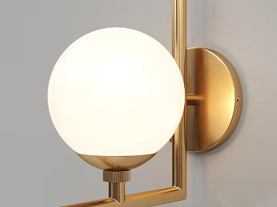 Modern Gold Wall Lamp with White Spherical Shade and Minimalist Metal Frame 3d model