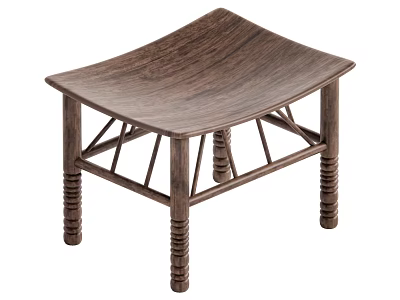 Solid Wood Stool With Curved Seat And Decorative Carved Legs Modern Design 3d model