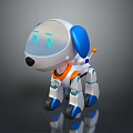 Cartoon Style Robotic Dog Character With Blue Ears Glowing Eyes And Orange Details