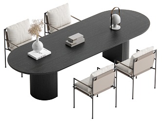 Middle style dining table and chair combination 3d model