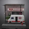 Tasty Burgers Street Food Truck Scene With Signboard Lamp Post And Fire Hydrant