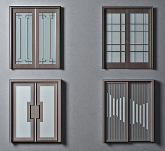 New Chinese style sliding door sliding door combination 3d model