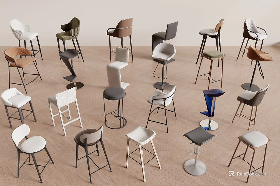 Diverse Modern Bar Stools With Stylish Designs For Home Interior Spaces 3d model 