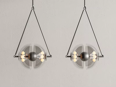 Modern Double Chandelier Design With Metal Frames And Transparent Spherical Shades 3d model