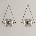 Modern Double Chandelier Design With Metal Frames And Transparent Spherical Shades