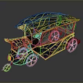 Vintage Ornate Carriage With Blue And Gold Patterns And Decorative Wheels