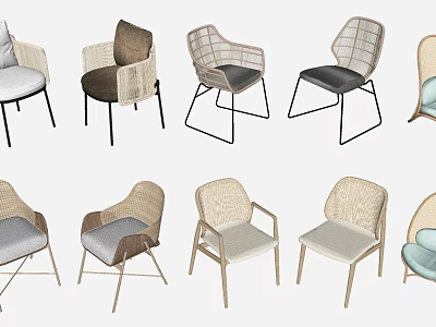 Stylish Outdoor Chairs Featuring Various Woven Patterns And Metal Frame Designs 3d model