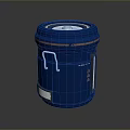 Blue Metal Cylindrical Bucket With Orange Trim Round Lid And Handle