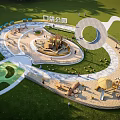 Pocket Park Landscape With Circular Pathways Children's Play Facilities And Sandpit 3d model