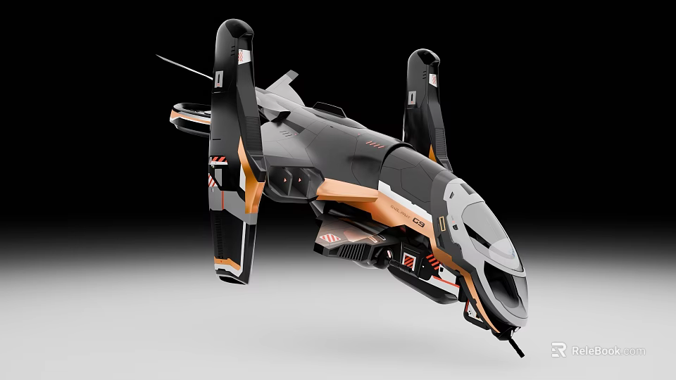 Futuristic Modern Fighter Jet With Black Gray Orange Color Scheme And Sleek Design 3d model 