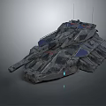 Futuristic Armored Vehicle With Complex Armor Antennas Camouflage Texture And Blue Light