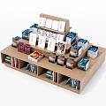 Wooden Display Shelf Multi Tiered Structure With Stacked Books And Card Holders