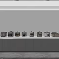 Silver Kitchen Appliances in Various Styles Neatly Displayed On Gray Cabinets 3d model