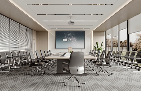 Meeting Room Conference Table Projection Curtain Sunshade Venetian Blinds 3d model