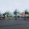 Outdoor RV Camping Area With Tents People Trees And Solar Panels