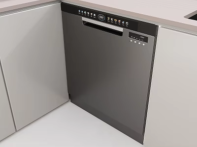 Modern Kitchen With Built in Black Dishwasher And Sleek Cabinet Design 3d model