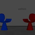 Stylish Blue And Red Poliform Single Chairs In Modern Design 3d model