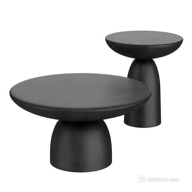 Sleek Modern Black Round Coffee Tables With Cylindrical Pedestal Base For Living Room 3d model 