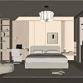 Modern Bedroom Interior With Beige Bed Platform And Study Desk Setup