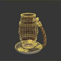 Vintage Wooden Barrel Shaped Household Item With Metal Hoops Rope Handle And Coin Decorated Base