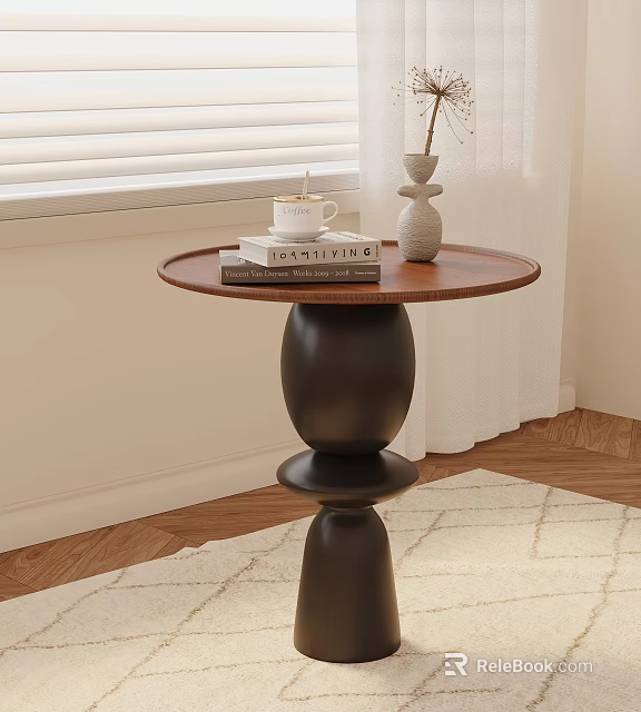 Artistic Round Wooden Side Table For Placing Books Coffee Cups And Small Home Decorations 3d model 