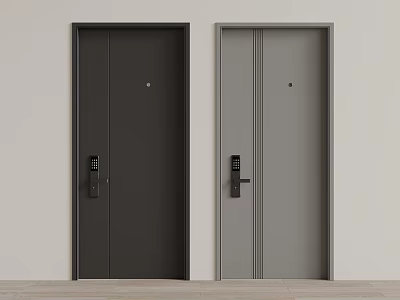 Modern Security Doors With Electronic Locks In Black And Gray 3d model