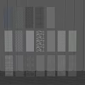 Various Textured Room Dividers With Glass Mesh And Stone Panels On Dark Background