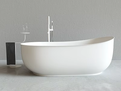 White Freestanding Bathtub With Modern Design And Metal Stand Glass Black Tray Gray Wall Floor 3d model