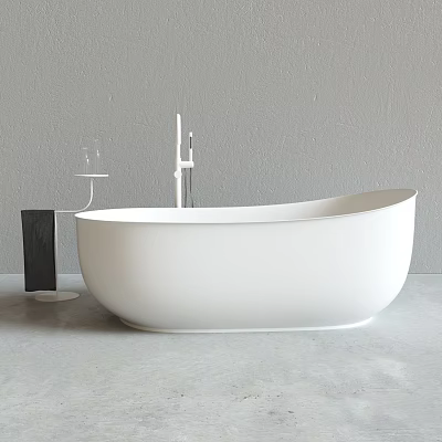 White Freestanding Bathtub With Modern Design And Metal Stand Glass Black Tray Gray Wall Floor 3d model