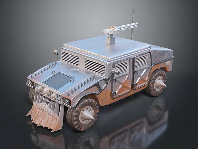 Rugged Armored Utility Vehicle With Spiked Tires Front Guard And Roof Mounted Equipment 3d model