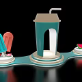 Summer Dessert Display With Colorful Popsicles Cup And Watermelon Slice 3d model