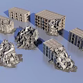 Damaged Urban Building Complex With Collapsed Structures Broken Walls And Scattered Rubble