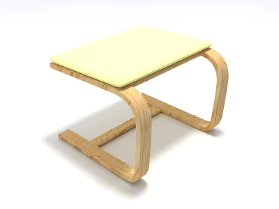 Modern Wooden Stool With Light Yellow Square Seat And Curved Frame in Simple Style 3d model