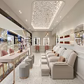 Modern Beauty Hair Salon Interior With Comfortable Sofas Styling Chairs And Decorative Shelves