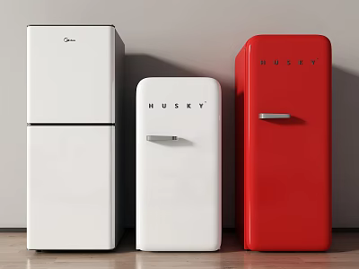 Three HUSKY Refrigerators And Freezers White And Red Double Single Door Designs 3d model