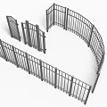Metal Fence Design With Curved Straight Panels And Decorative Gates