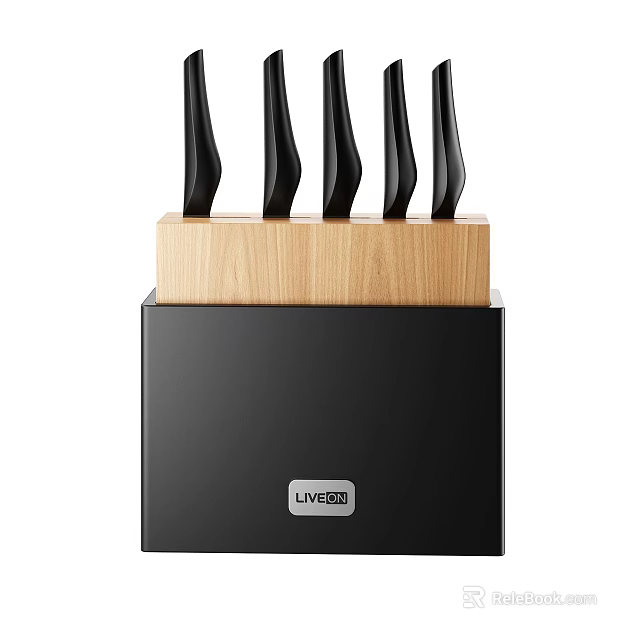 Sleek Modern Cooking Utensils With Wooden Top Black Storage Rack And Five Tools 3d model 
