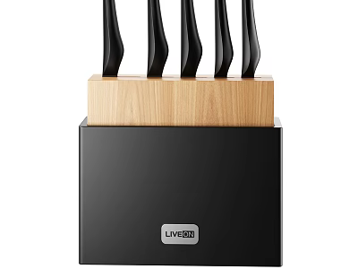 Sleek Modern Cooking Utensils With Wooden Top Black Storage Rack And Five Tools 3d model