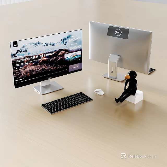 Modern Desktop Setup With Two Dell Monitors Keyboard And Mouse 3d model 