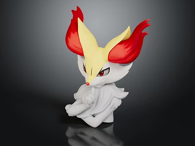 Fox Character Figure With White Sitting Body And Red Yellow Flame Ears 3d model