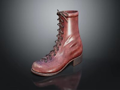 Brown Leather Lace Up Boots With Classic Design And Square Heel For Vintage Style 3d model