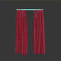 Red Pleated Curtains With White Rod For Interior Decoration On Dark Background